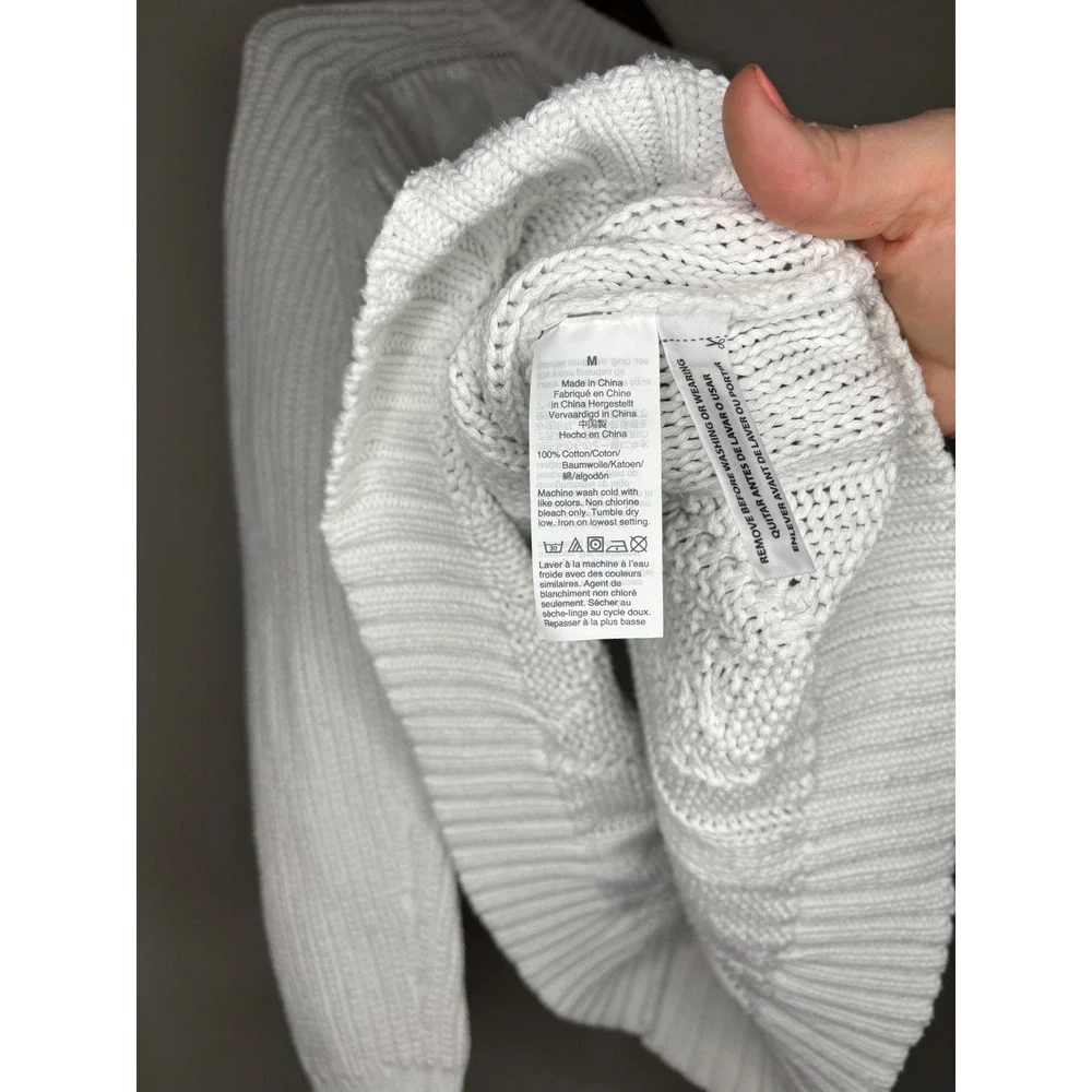 J.Crew White Cable Knit‎ Mock Neck Sweater Chunky Womens Medium